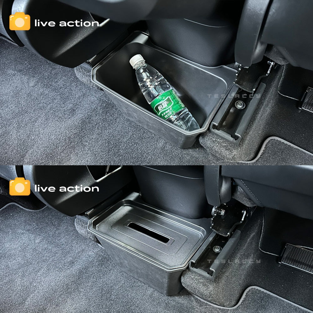 For Tesla Model Y Rear Storage Box Trash Can TPE Waterproof Under the Car Seat Soft Silica Gel Decoration Interior Accessories
