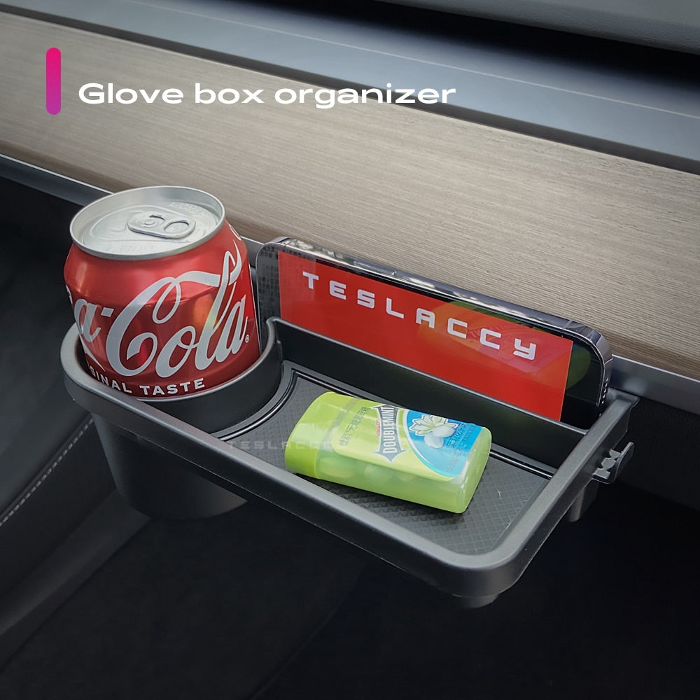 for Tesla Model 3 Y Glove Box Rack Storage Hook Mini Table Mobile Phone Water Cup Holder Shelf Car Automobile Passenger Seat