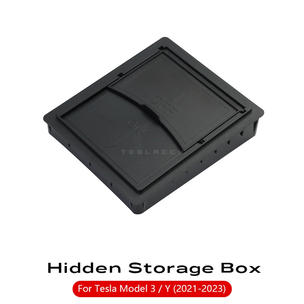 For Tesla Model 3 Y Hidden Storage Box Car Center Console Armrest Front and Rear Flocking Layered Grid Organized Container Slide