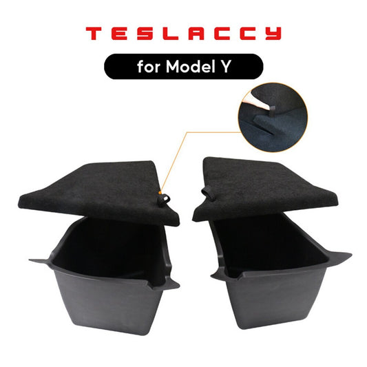 For Tesla Model Y Car Trunk Side Storage Box TPE Boot With Carpet Lids Organize Flocking Mat Partition Board Bins Cargo Stowing