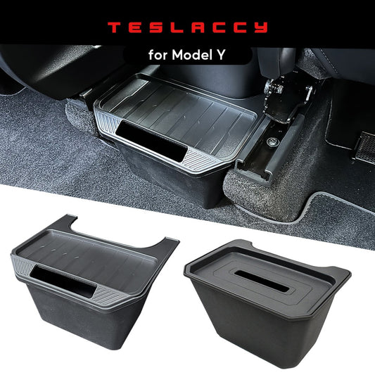 For Tesla Model Y Rear Storage Box Trash Can TPE Waterproof Under the Car Seat Soft Silica Gel Decoration Interior Accessories