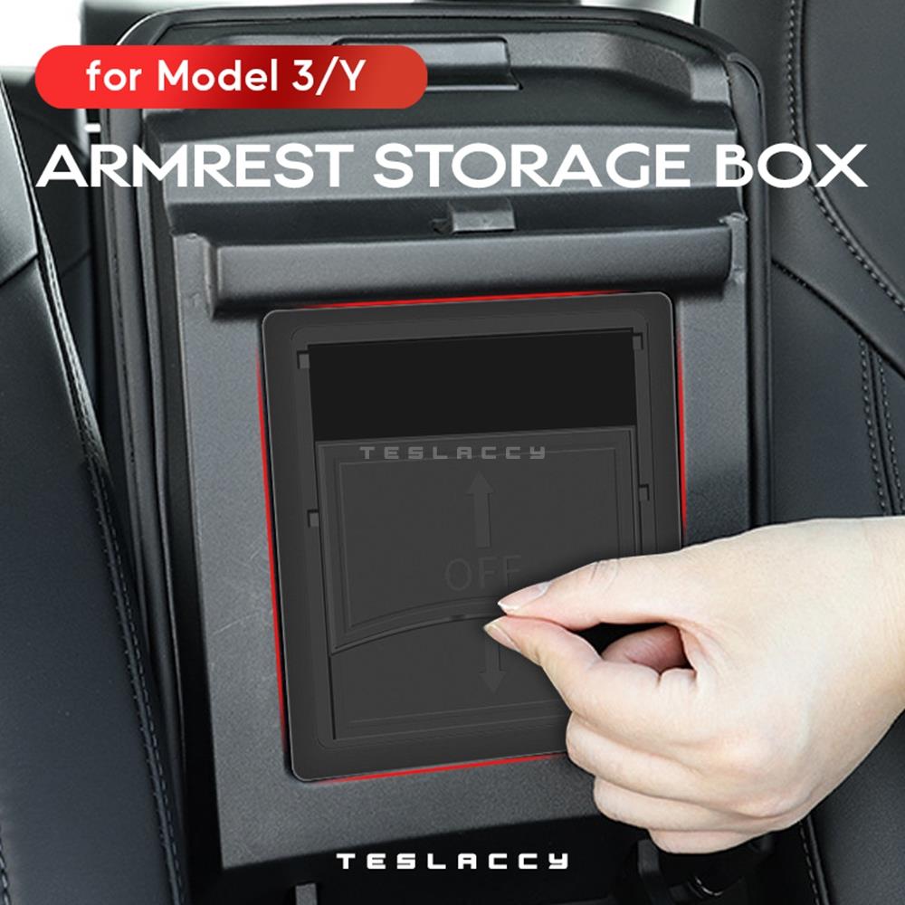 For Tesla Model 3 Y Car Central Armrest Concealed Storage Box Hidden Case Secret Private Organized Container Slide to Open Close