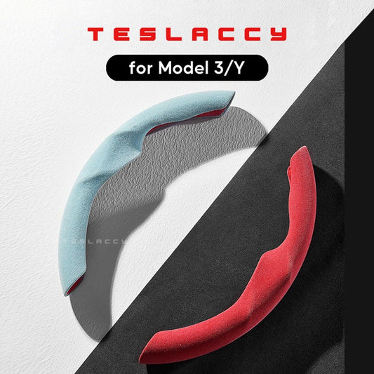 Car Steering Wheel Cover for Tesla Model 3 Y Carbon Fiber Suede Leather Anti-fur Non-Slip Auto Booster Anti-skid Breathable
